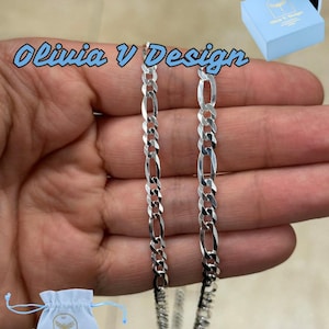 Sterling Silver Figaro Chain Necklace: Italian 4.4mm/5.4mm