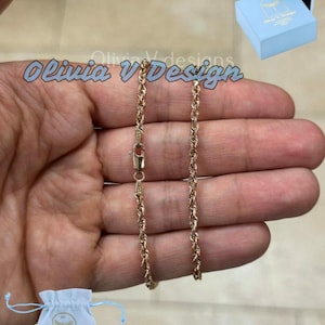 Handmade 10K Rose Gold Rope Chain: Diamond-Cut Necklace, 16 Inch