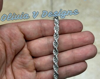 Sterling Silver Italian Rope Chain Bracelet: Diamond Cut, 5.5mm - Etsy