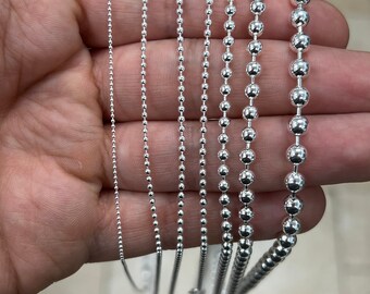 New Men Women Handmade solid .990 Fine Silver Ball & Bar Necklace Chain 4mm 24" 