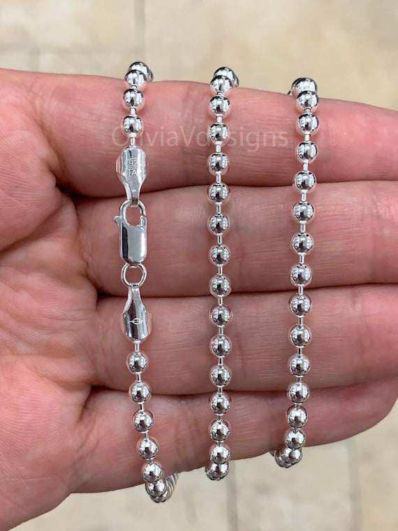 Solid 925 Sterling Silver Italian Ball Bead Chain 4mm Necklace, Made in  Italy Chains for Men, Necklace for Charms, Dog Tag Necklace 