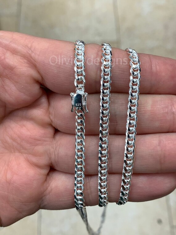 5mm 925 Solid Miami Cuban Sterling Silver Chain Real Heavy Curb Necklace  Men's Women's Unisex 7, 7.5, 8, 18, 20, 22, 24, 26, 30