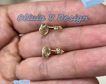Real 10k Multi-Tone Gold Love Knot Rosetta Stud Earrings – Italian Textured
