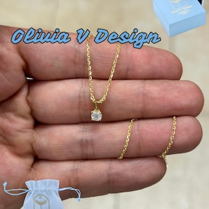0.30 Carat Round Diamond Solitaire Pendant Necklace - 14K Yellow Gold