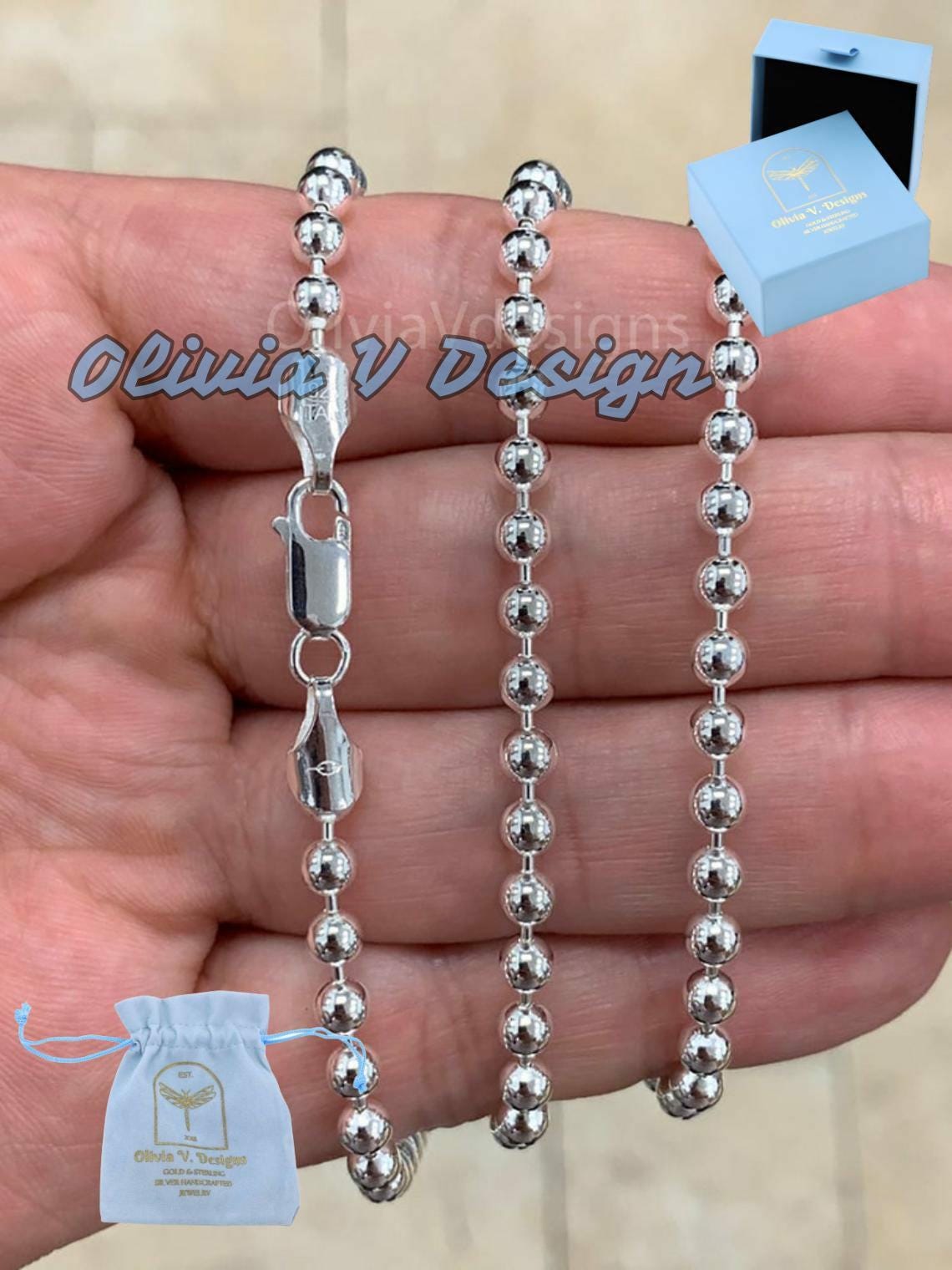 Solid 925 Sterling Silver Italian Ball Bead Chain 4mm Necklace  
