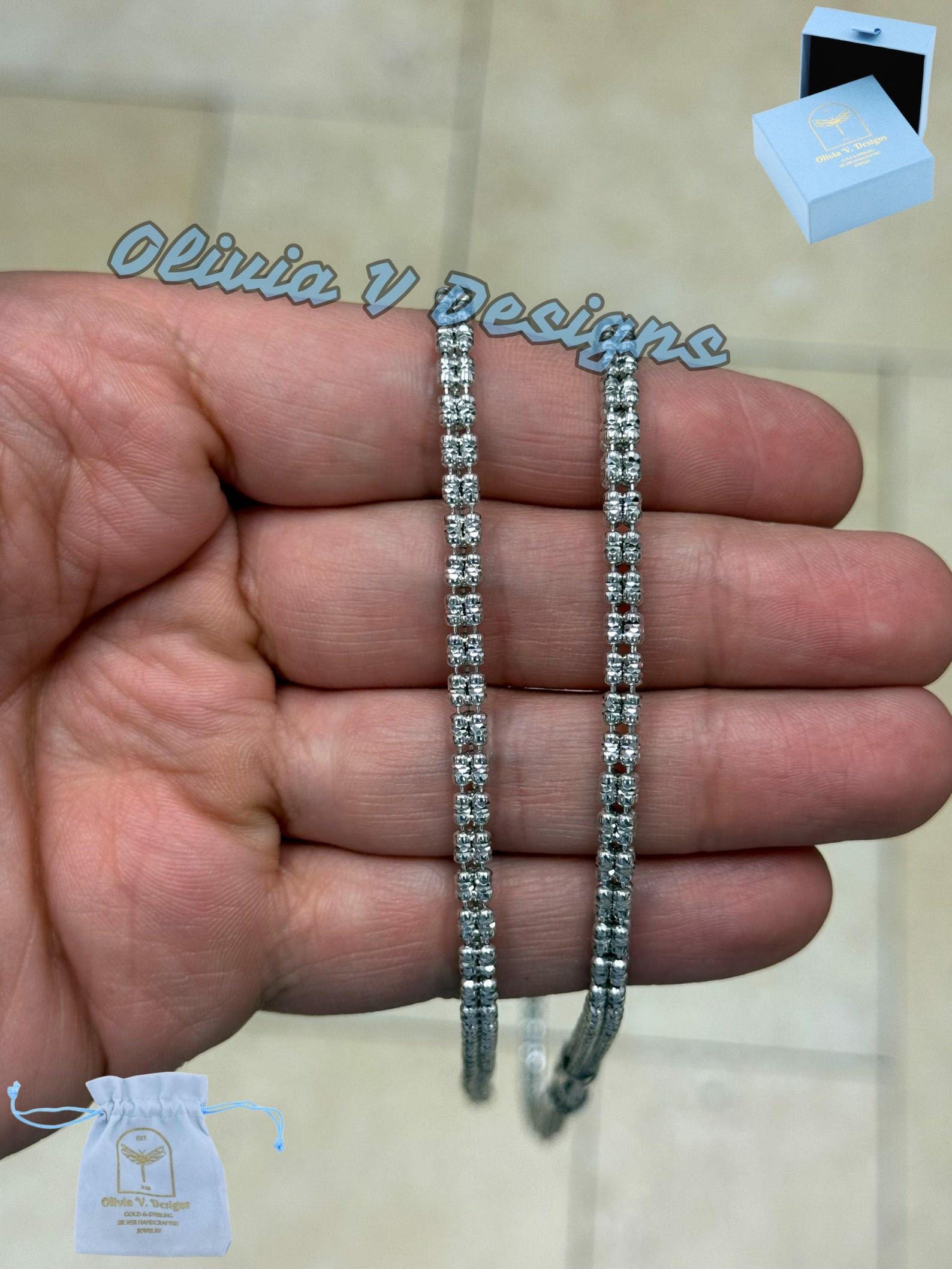 4mm Diamond-cut Ice Link Chain Rhodium Sterling Silver 925 Italy