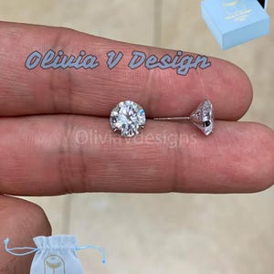 14K Solid White Gold Brilliant Bright Round AAA CZ Stud Earrings Sizes 3MM 4MM 5MM 6MM 7MM 8MM Martini Setting - Real Gold - Sold In Pairs