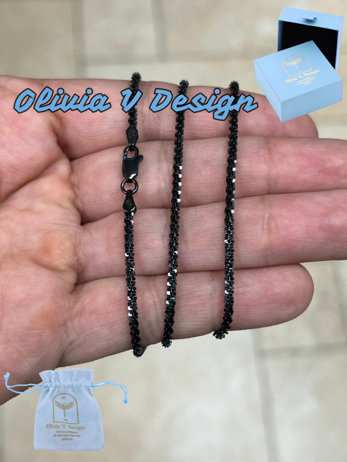 925 Sterling Silver Black Rhodium Sparkle Glitter Margarita