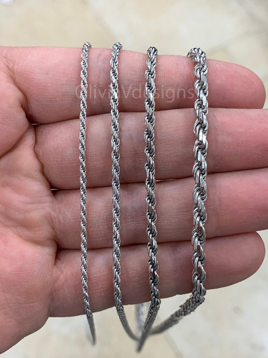 Sterling Silver Rhodium Plated Italian 1.7 mm Rope Chain Necklace 18,20,22,24" 