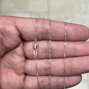 18K Solid Yellow Gold Box 0.6mm Necklace Chain With Lobster Clasp 16" 18" 20" Finished Necklace, Everyday Necklace
