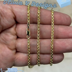14K Gold Over Sterling Silver Box Chain Necklace - 3mm Italian Unisex Design