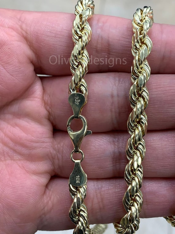Nuragold 10K Yellow Gold 7mm Rope Chain Diamond Cut Pendant Necklace, Mens Jewelry Lobster Clasp 18 inch - 30 inch, Men's, Size: 22