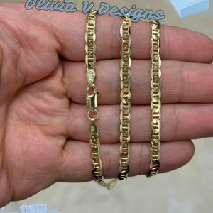 14k Yellow Gold Over 925 Sterling Silver 4.5mm Flat Mariner Link Anchor Chain Necklace Bracelet, 7&#39;&#39; 7.5&#39;&#39; 8&#39;&#39; 18&#39;&#39; 20&#39;&#39; 22&#39;&#39; 24&#39;&#39;