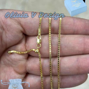 14K Gold Over Sterling Silver Box Chain: Adjustable Necklace, 1.3mm