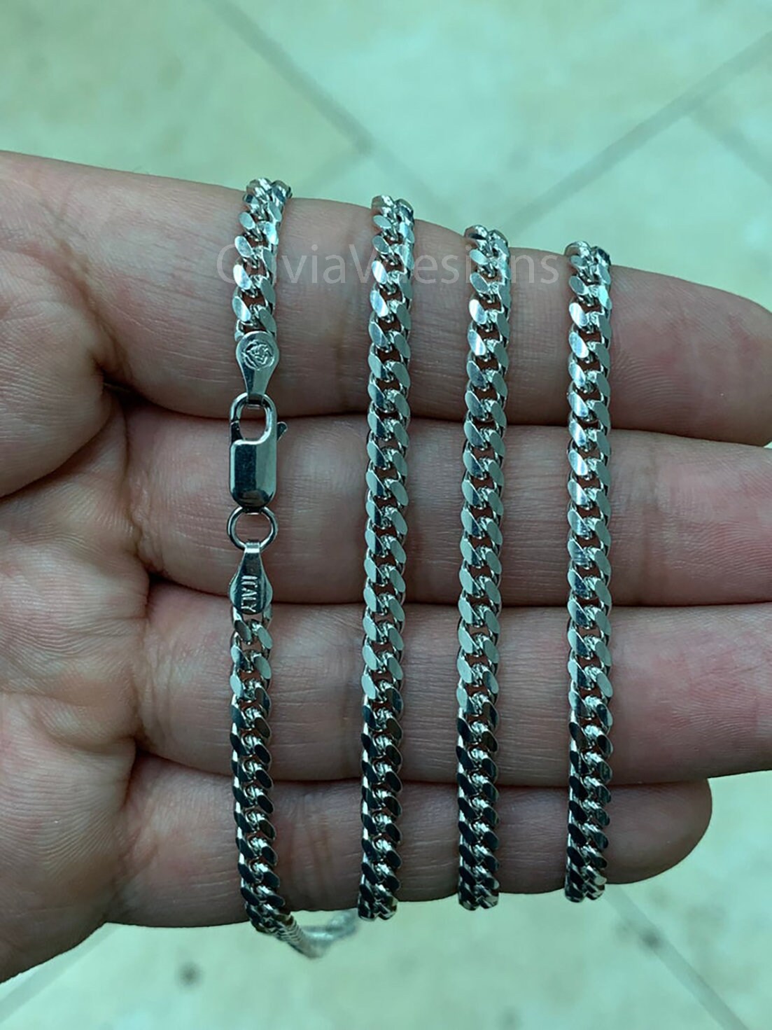 Silver cuban link chain 4mm deals