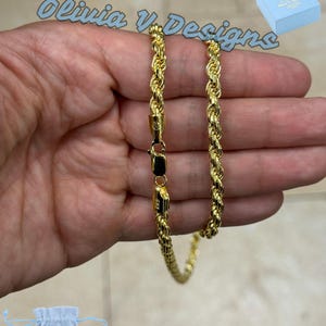 14k Gold Over Sterling Silver Rope Chain Necklace: Diamond Cut, Made in Italy