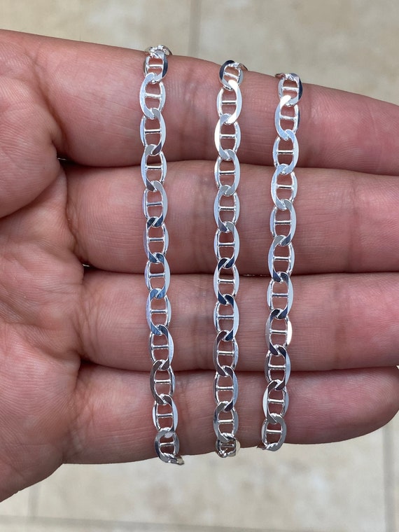 925 Sterling Silver 4.5mm Flat Mariner Link Anchor Chain Necklace