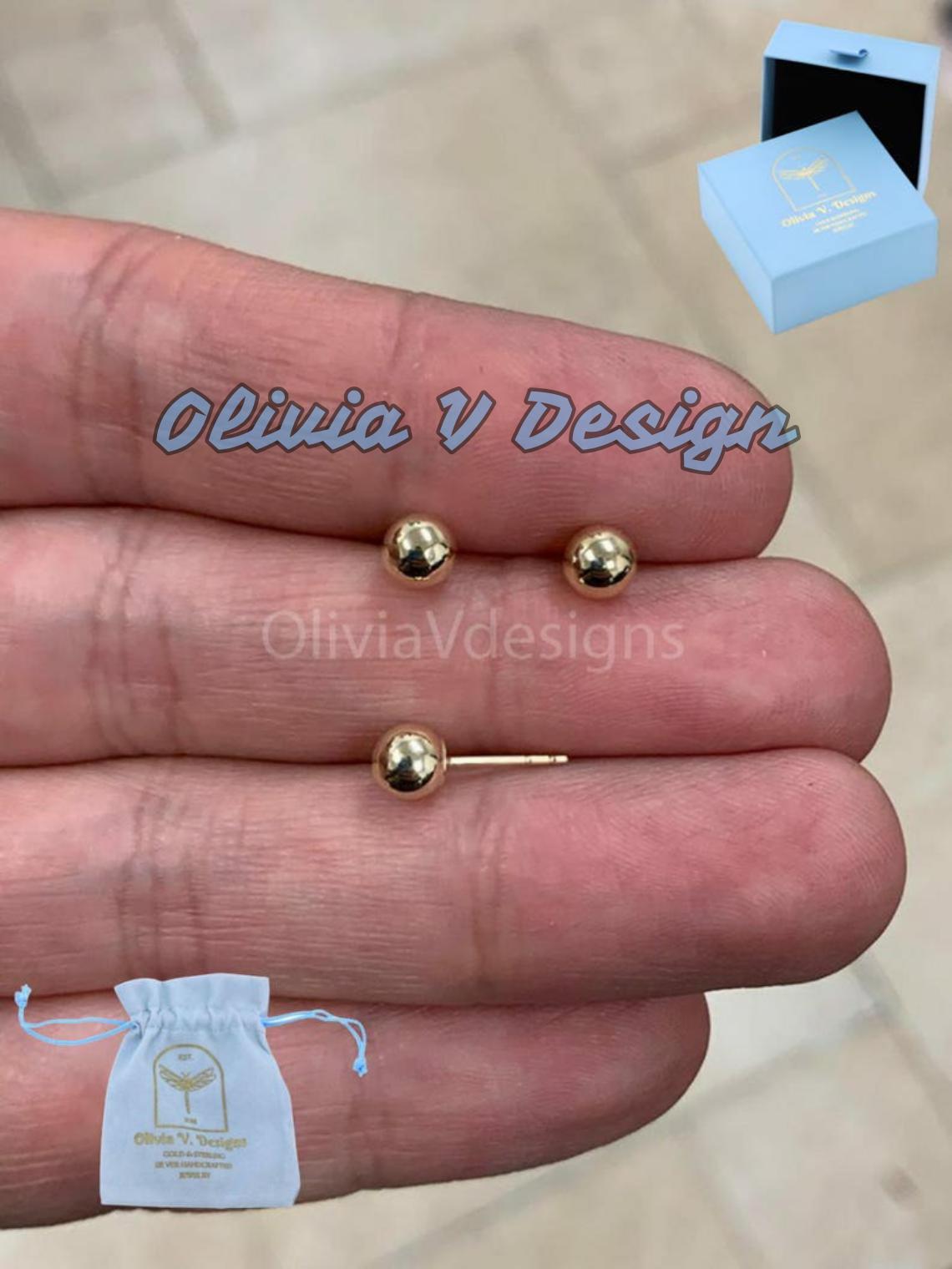 SOLID 14K Gold Ball Earrings 5MM Ball Earring Studs, Gold