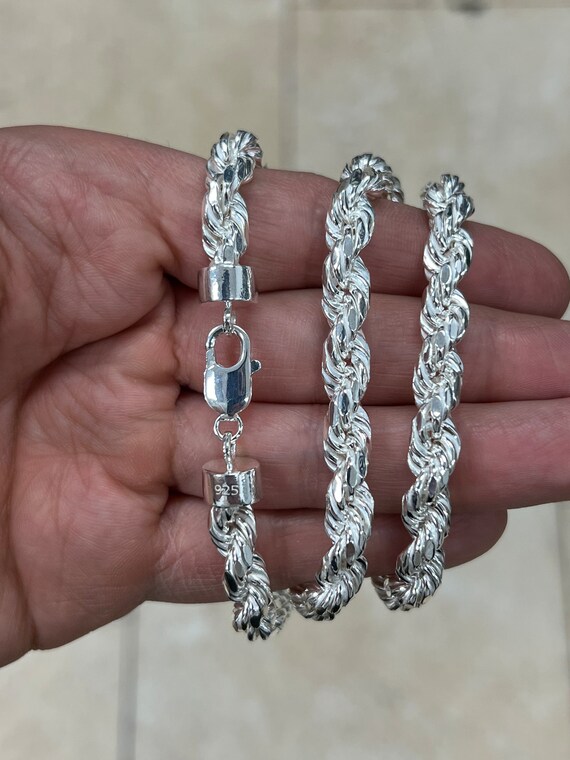 Buy 925 Sterling Silver Rope Chain Necklace 8mm Lobster Clasp