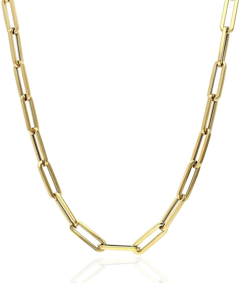 14k Gold Large Elongated Link Chain Paper Clip necklace Etsy