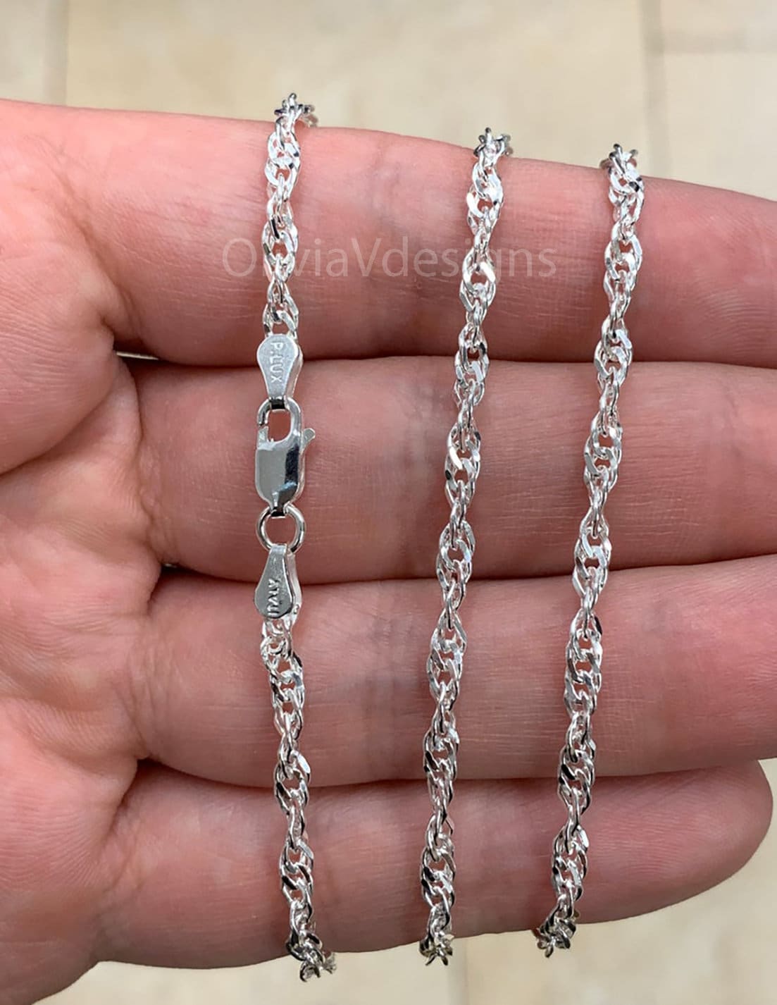 925 Sterling Silver Singapore Chain Necklace