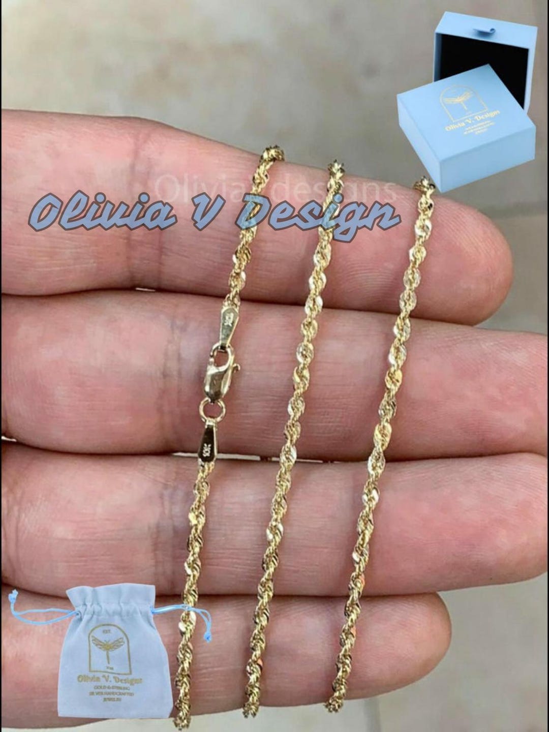 10k Gold Sparkle Rope Chain, 1.20mm Light Weight Necklace ,everyday ...