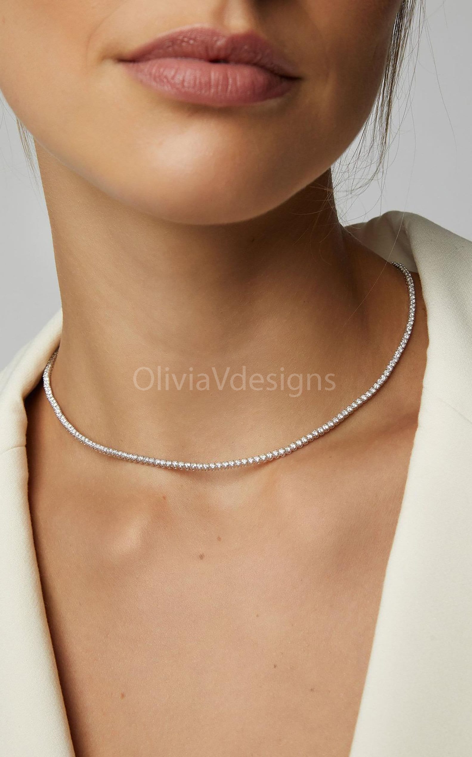 925 Sterling Silver CZ Tennis Necklace 