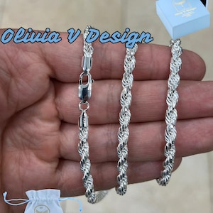 Massive 925 Sterlingsilber-Seilkette, 5mm, Diamantschliff, Halskette, Armband, hergestellt in Italien, Geschenk für Ihn, Geschenk für Sie