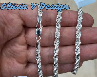 Diamond Cut 925 Sterling Silver Rope Chain - Made in Italy
