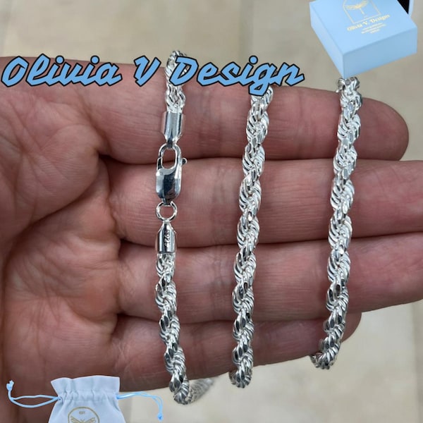 Diamond Cut 925 Sterling Silver Rope Chain - Made in Italy