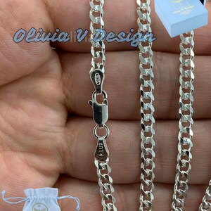 3.7mm Solid 925 Sterling Silver Italian Chain Necklace, Solid Miami Cuban Curb Link Chain, Necklace Chain, Gift For Him, Cuban Link Necklace image 3