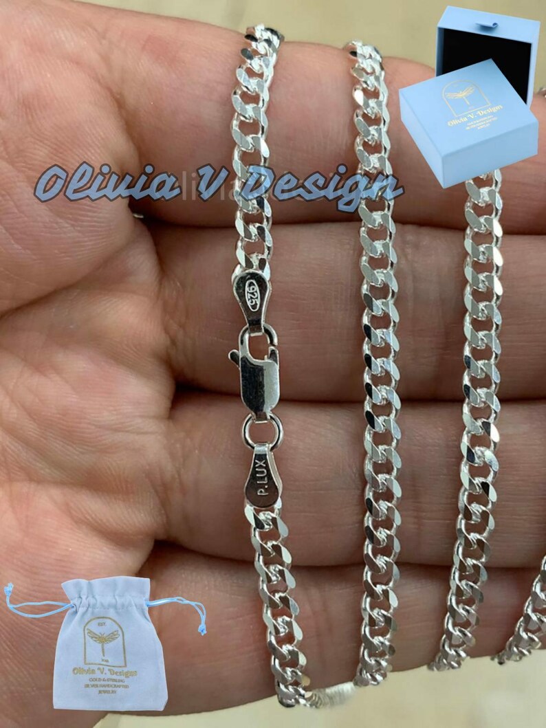 3.7mm Solid 925 Sterling Silver Italian Chain Necklace, Solid Miami Cuban Curb Link Chain, Necklace Chain, Gift For Him, Cuban Link Necklace image 3