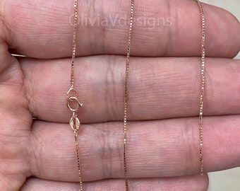 Solid 14K Rose Gold Box Chain Necklace .7mm, Delicate Dainty Layered Necklace, Everyday Necklace, Simple chain, Minimalist
