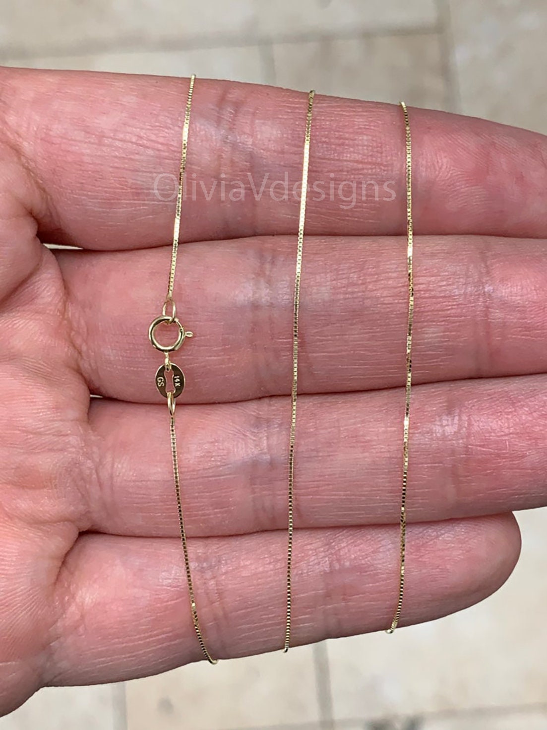 Solid 14K Gold Box Chain Necklace 