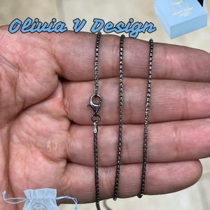 925 Sterling Silver Black Rhodium Round Box Riga Chain 1.50mm Necklace,925 Sterling Silver, Diamond Cut, Italy