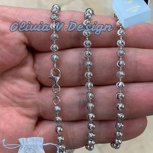 Sterling Silver Moon Cut Ball Bead Chain: Italian 925 Necklace