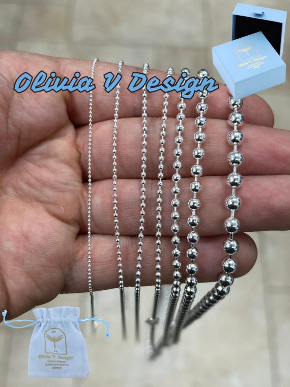 Solid 925 Sterling Silver Ball Bead Chain Necklace - Made in Italy