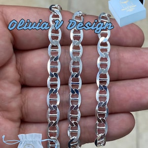 Sterling Silver Mariner Link Chain Necklace: 6.5mm Solid Italian Marina Chain