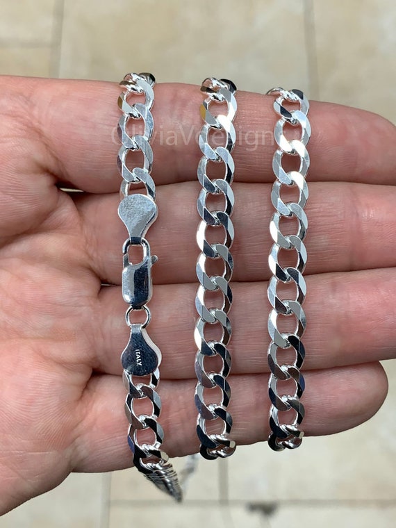 Flat Curb Chain Solid 925 Sterling Silver Mens Necklaces Italian Style  HEAVY NEW