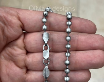 925 Sterling Silver Italian Solid Ball Bead Chain Necklace 18' 20'' 22'' 5mm - Titanium Gunmetal Finish