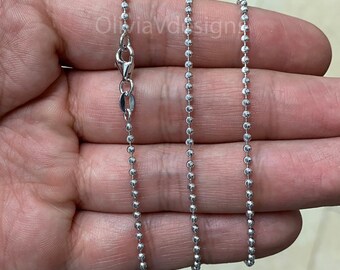 Unisex 925 Sterling Silver 2mm 3mm 4mm Moon Cut Bead Chain Necklace 16-30'' Unisex 925 Sterling Silver 2mm 3mm 4mm Moon Cut Bead Chain Necklace 16-30''