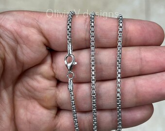 Round Box Chain, 2mm Round Box Chain, Sterling Silver Chain, .925 ...