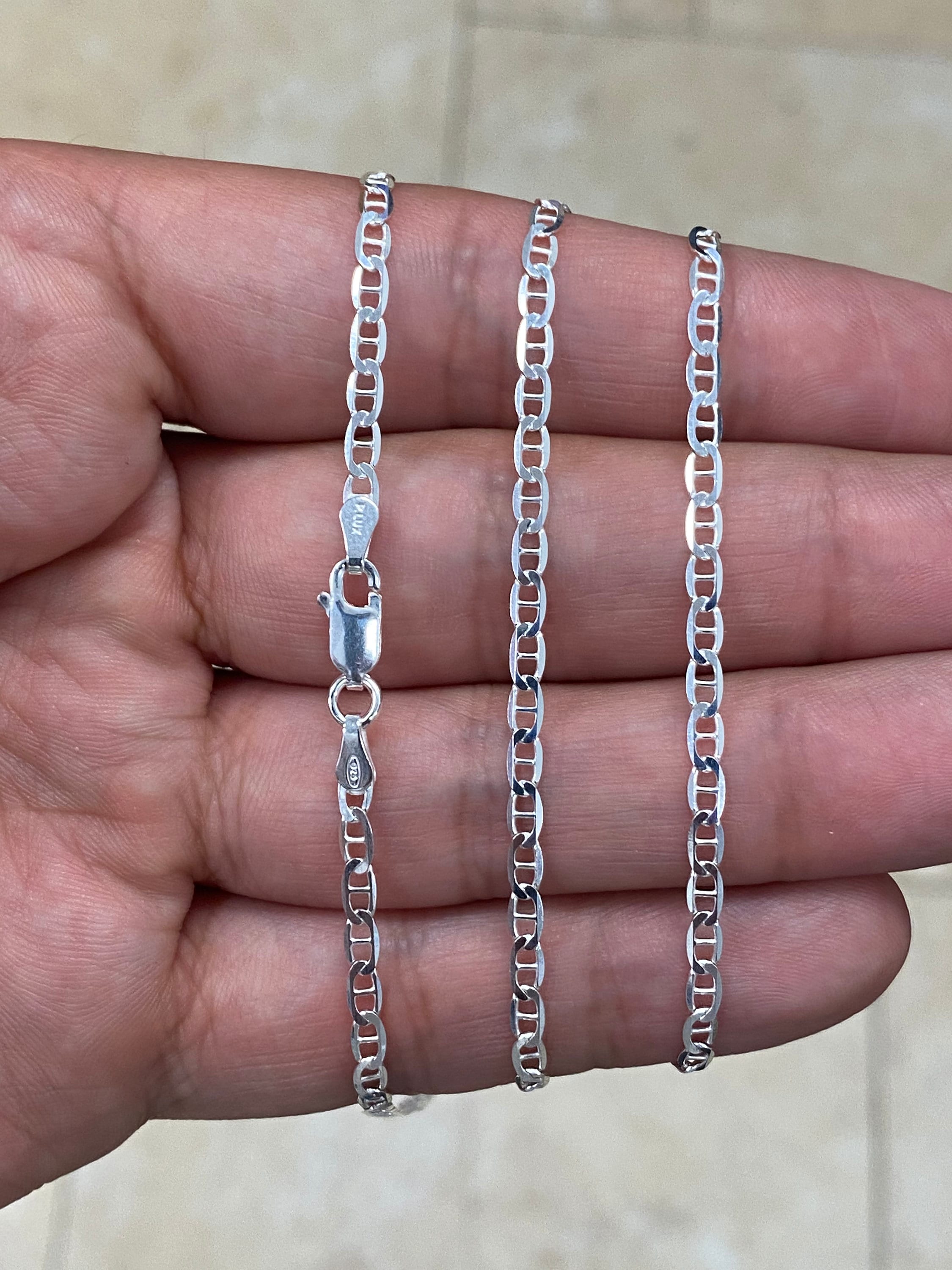 Sterling Silver Men's Necklace Marina Anchor Flat Link Chain 925 Italy Wholesale Sterling Silver Men's Necklace Marina Anchor Flat Link Chain 925 Italy Wholesale