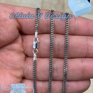 925 Sterling Silver Oxidized Miami Cuban Curb Chain 2.2mm, Bali Chain, Black Chain Necklace, Rustic Chain For Pendants, 925