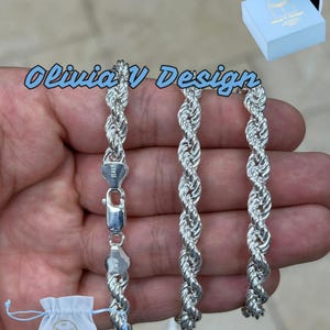 Sterling Silver Rope Chain Necklace: 6.5mm Diamond Cut, Made in Italy