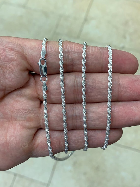 Solid 925 Sterling Silver Italian Rope Chain 2.5mm Diamond 