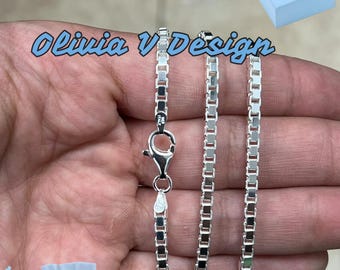 イタリア製スターリングシルバーボックスチェーンネックレス（0.9 mm