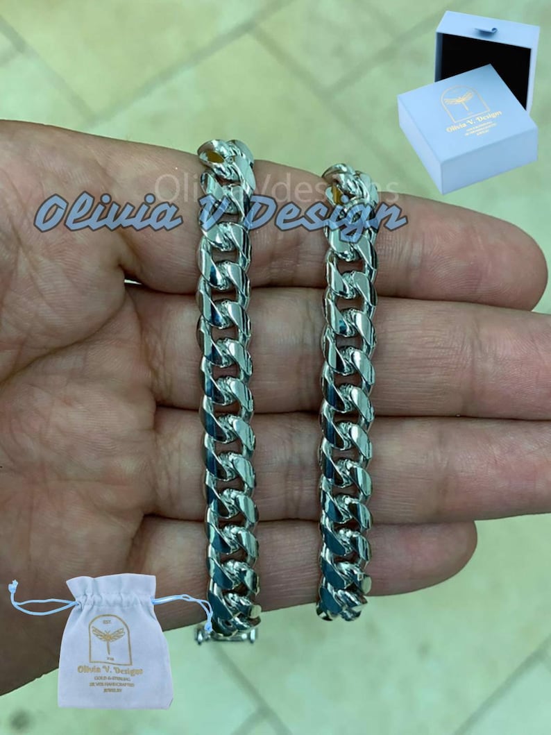 Italienskt kedjehalsband i massivt 925 sterlingsilver, massiv Miami kubansk kantkedja, 10 mm halsbandskedja, present till honom, kubanskt länkhalsband bild 1