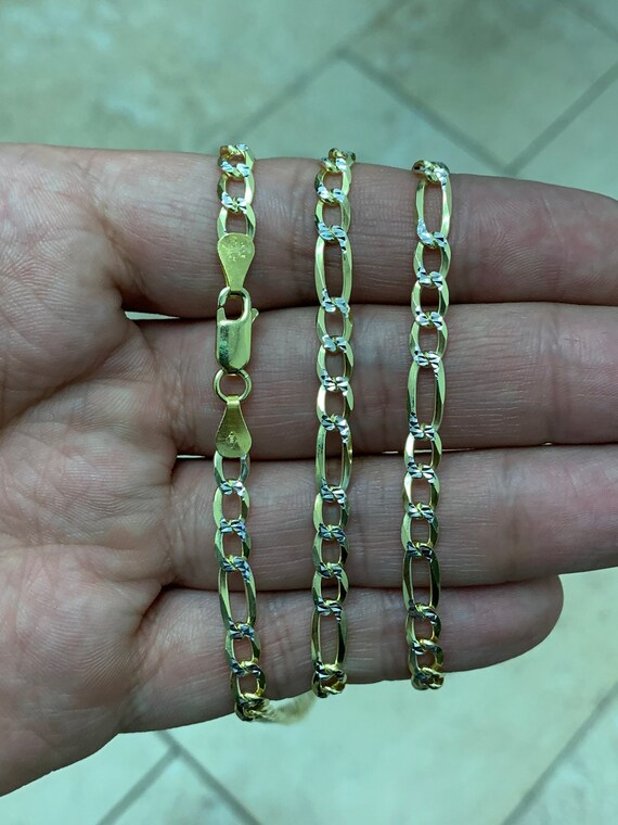 925 Sterling Silver 4.7mm Polished Pave Flat Figaro Link Chain Necklace 7-24