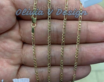 14K Yellow Gold Figaro Chain 2.00MM, 16&#39;&#39; 18&#39;&#39; 20&#39;&#39; 22&#39;&#39; 24&#39;&#39; 26&#39;&#39;30&quot; Inch, Gold Chain, Necklace, Figaro Link Chain, Yellow Gold, Women